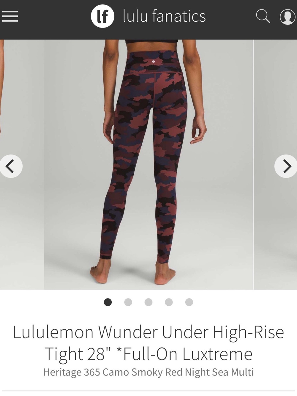 NWOT Lululemon HR Wunder Unders 28” *Lux* Sz 8 *Heritage 365 Camo Smoky Red*